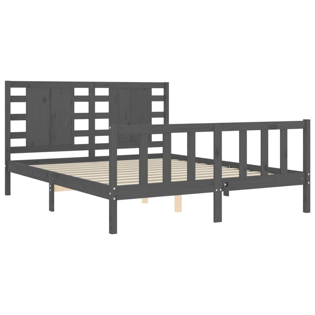 Bed Frame with Headboard Grey King Size Solid Wood