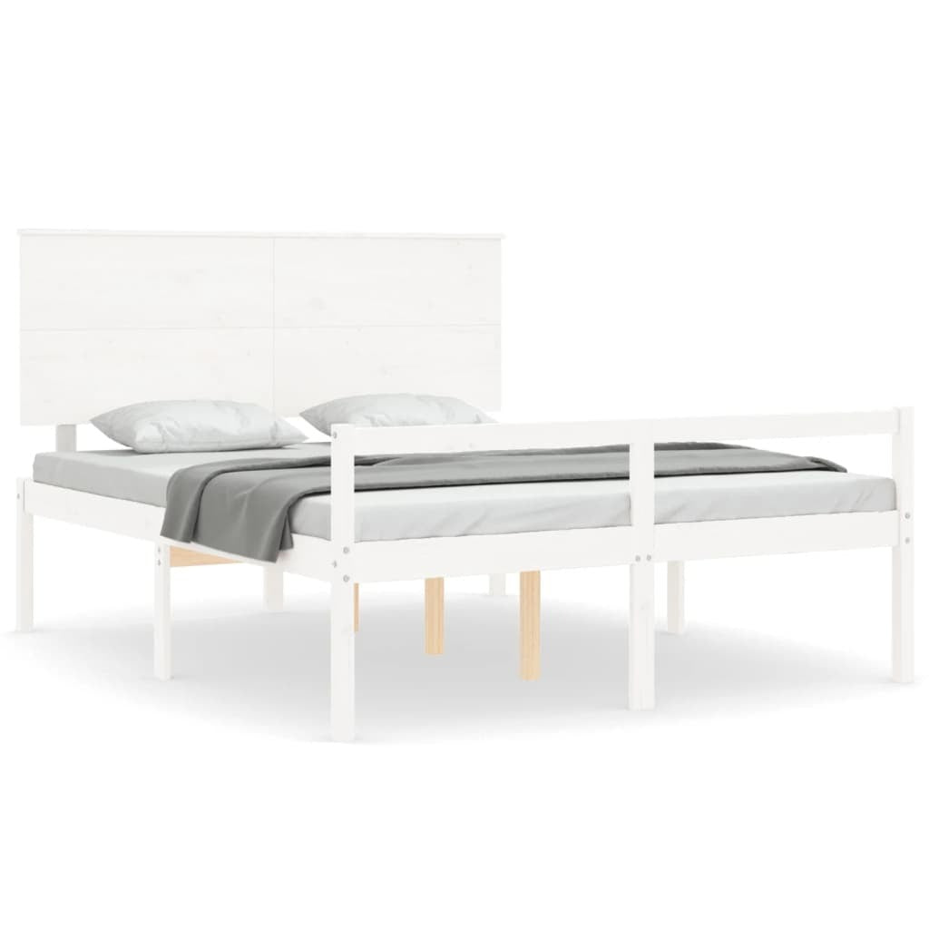 Bed Frame with Headboard White King Size Solid Wood