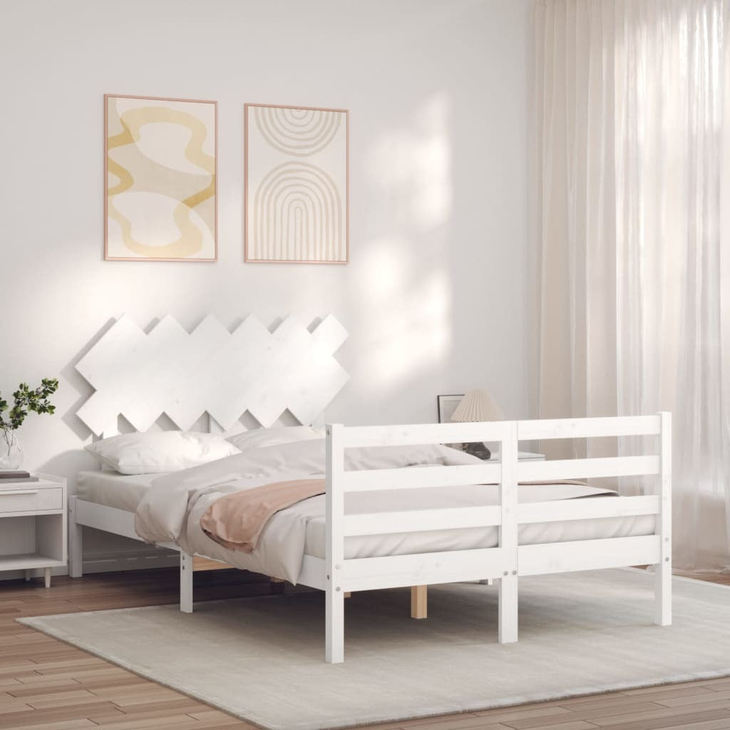 Bed Frame with Headboard White 120x200 cm Solid Wood