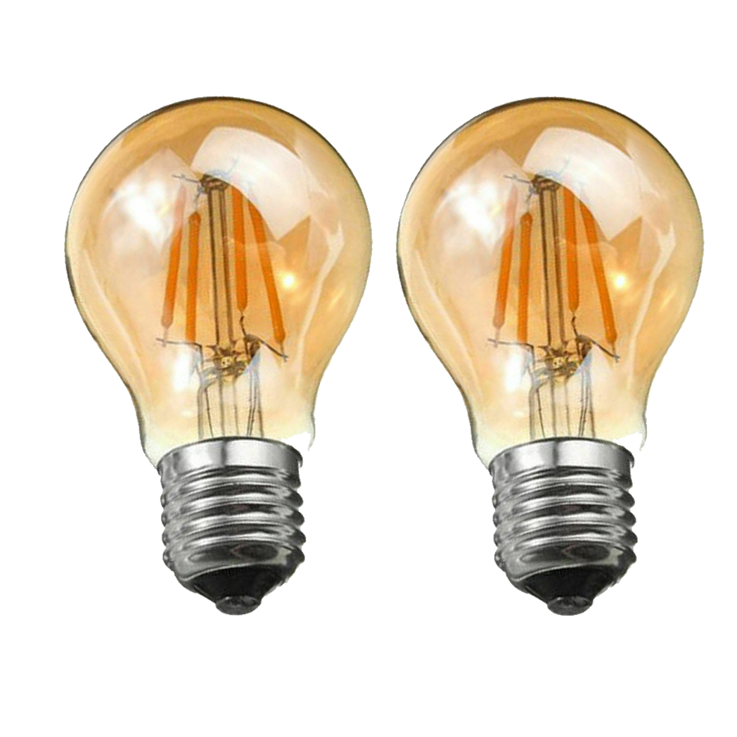 2 Pack A60 E27 4W Edison Style LED filament Retro Amber light bulb Warm white screw bulbs 2700K Light Bulbs