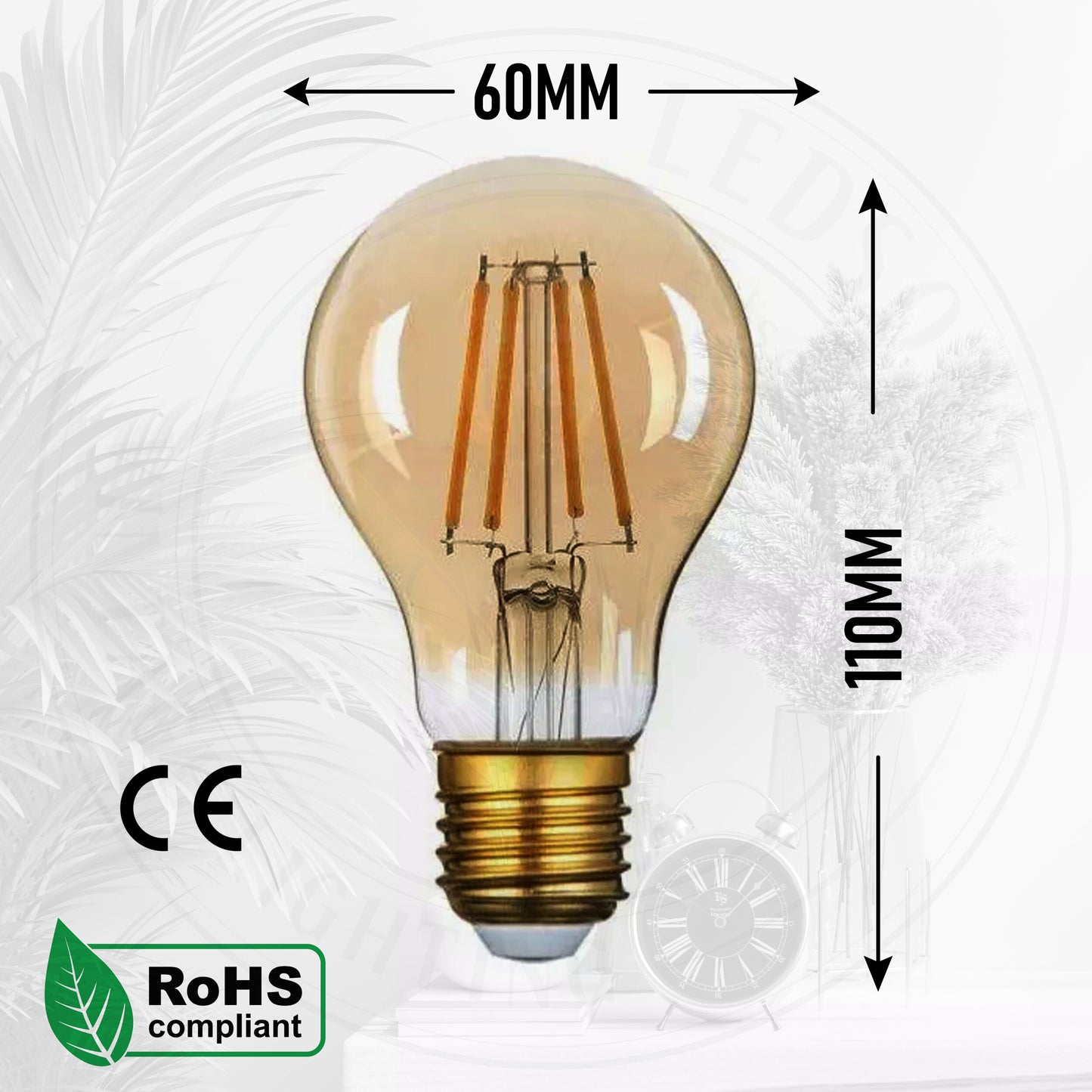 2 Pack A60 E27 4W Edison Style LED filament Retro Amber light bulb Warm white screw bulbs 2700K Light Bulbs