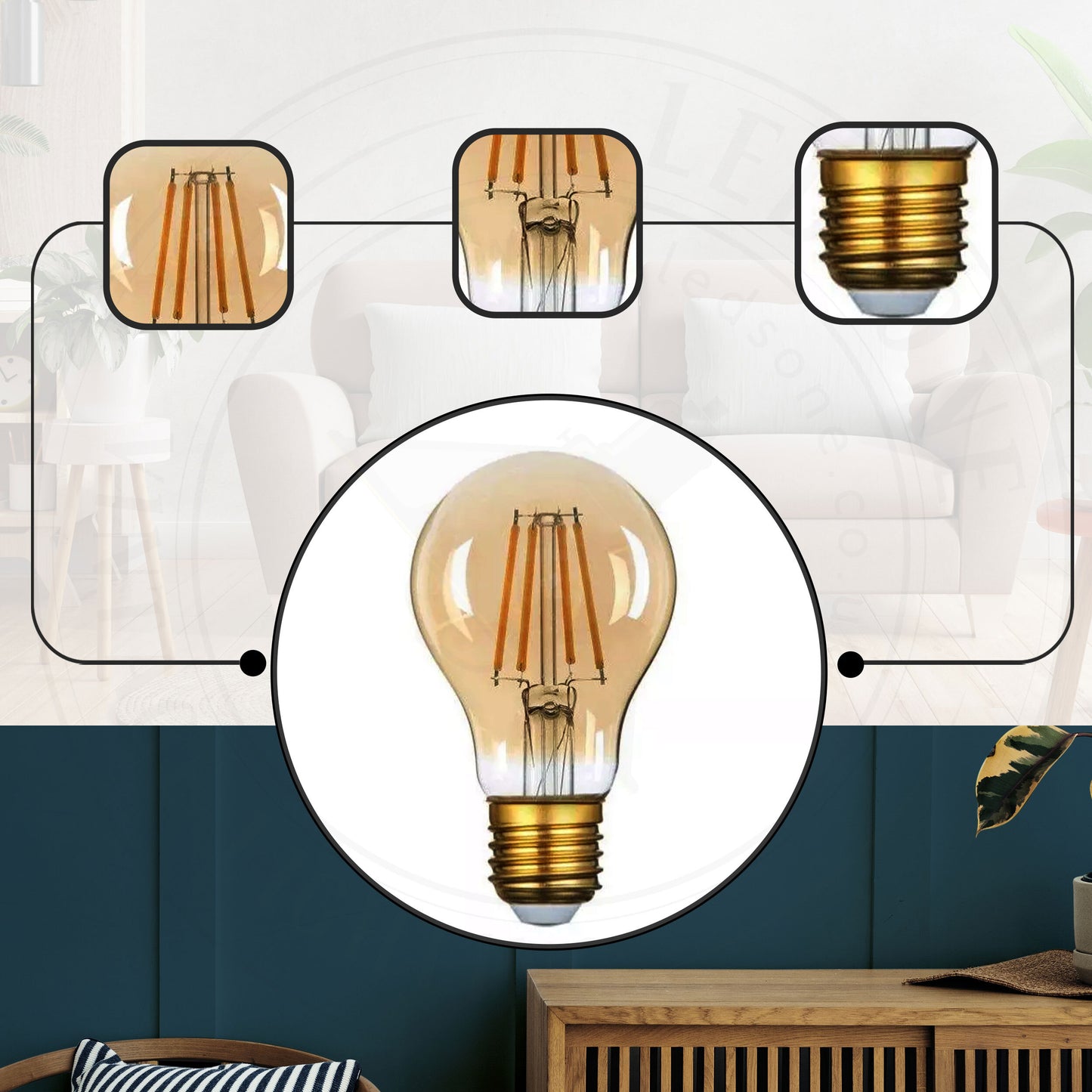 2 Pack A60 E27 4W Edison Style LED filament Retro Amber light bulb Warm white screw bulbs 2700K Light Bulbs