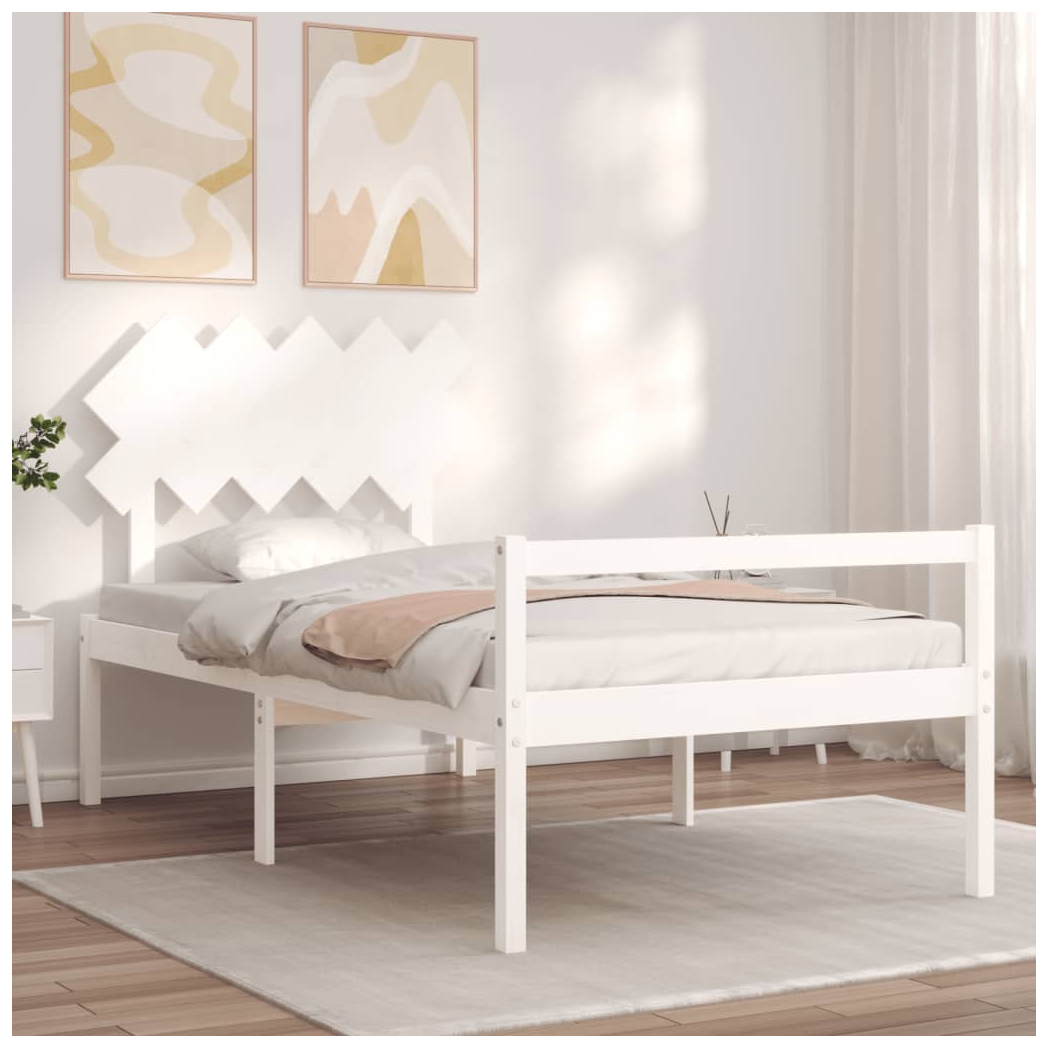 Bed Frame with Headboard White 100x200 cm Solid Wood