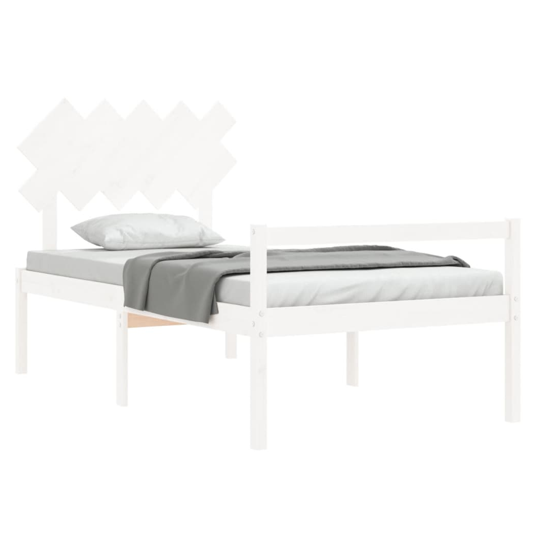 Bed Frame with Headboard White 100x200 cm Solid Wood