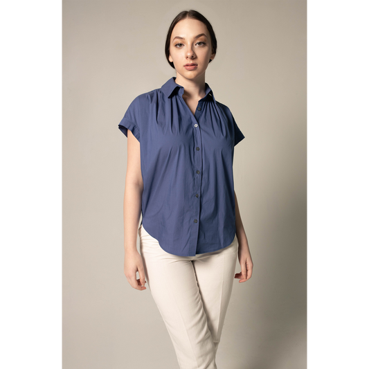 Women's Gather Collar Shirt in Navy