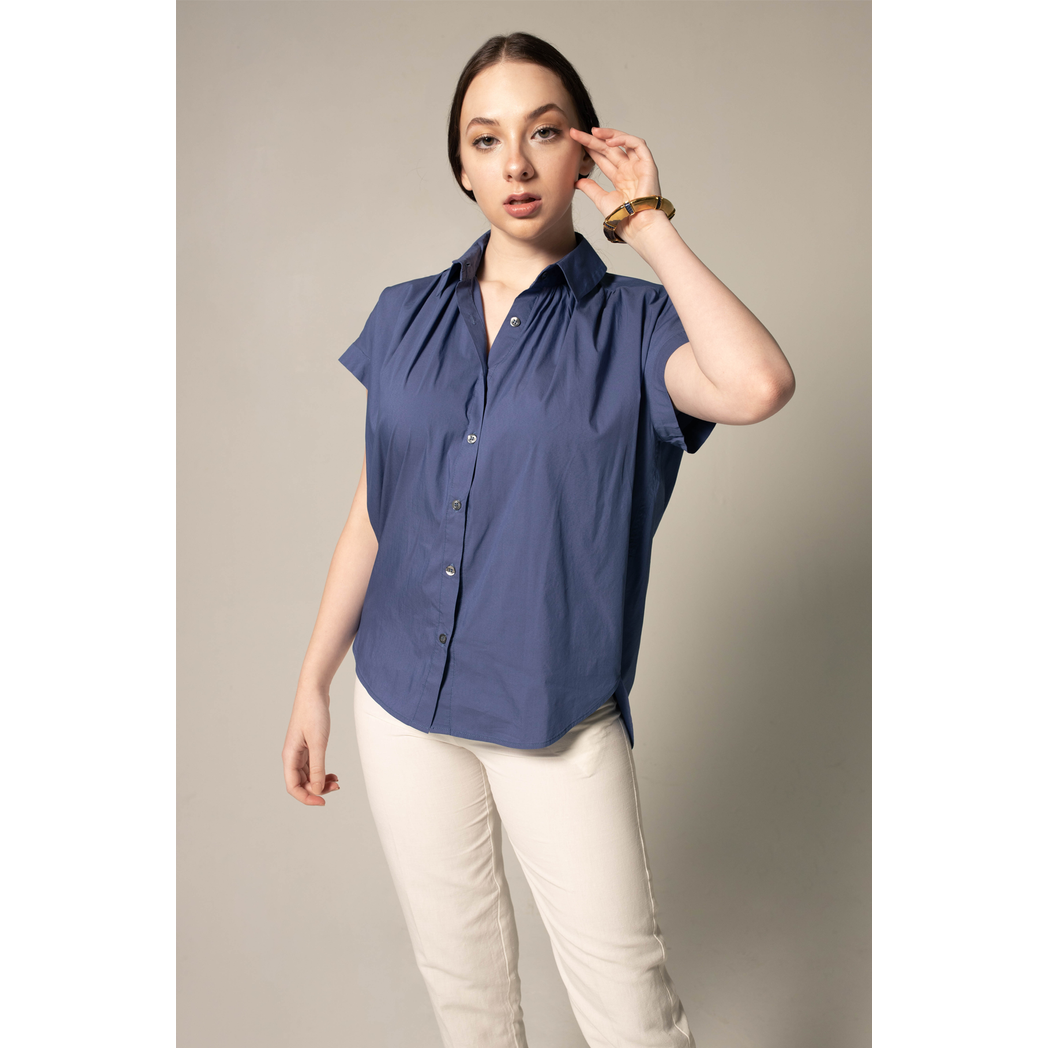 Women's Gather Collar Shirt in Navy