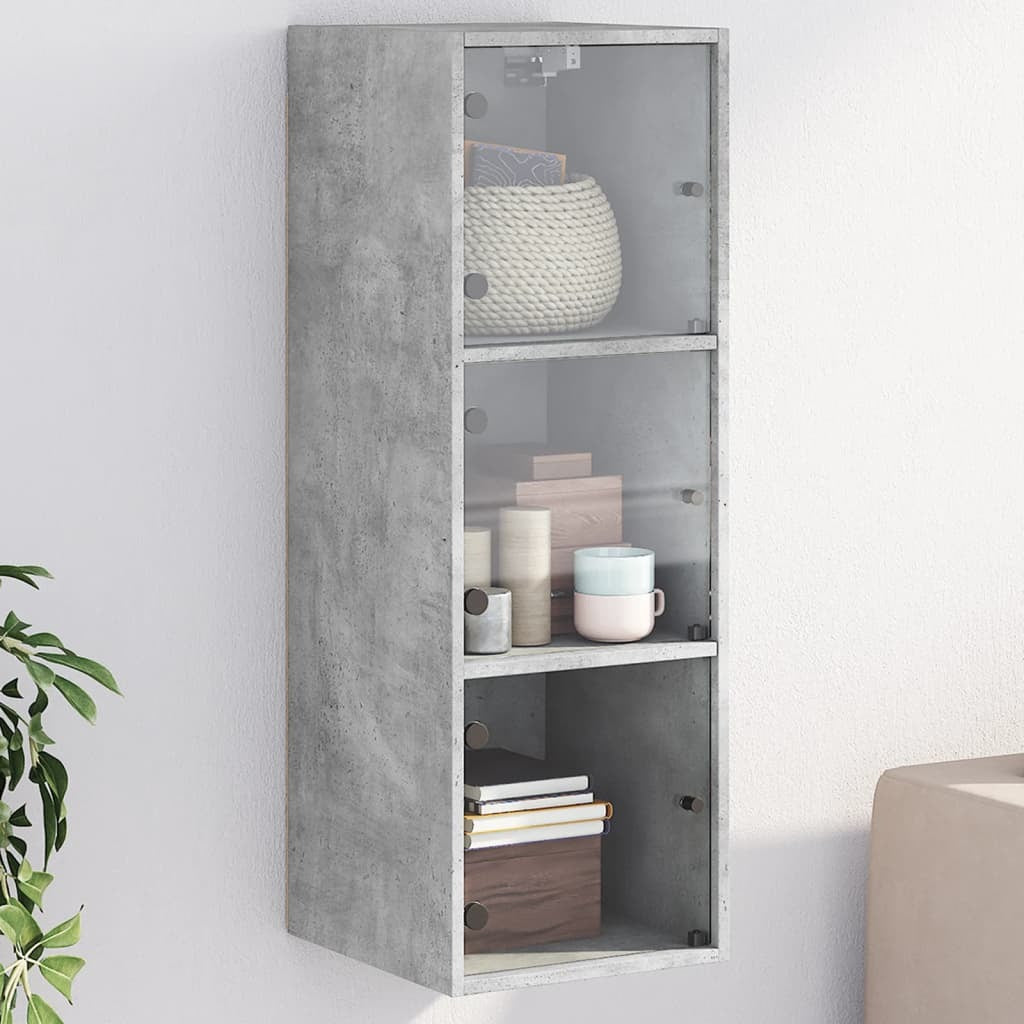 Wall Cabinet with Glass Doors Concrete Grey 35x37x100 cm