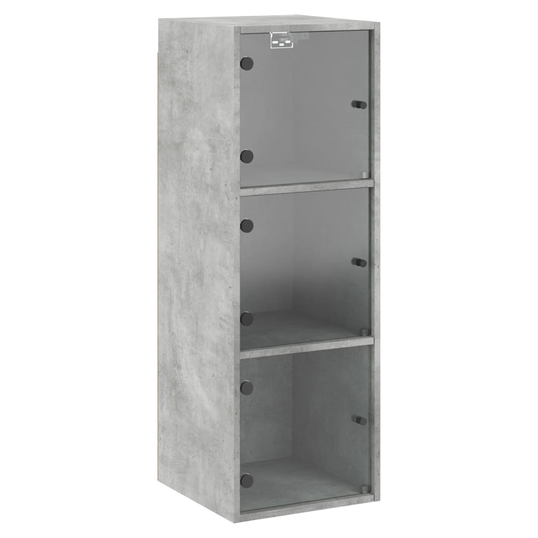 Wall Cabinet with Glass Doors Concrete Grey 35x37x100 cm