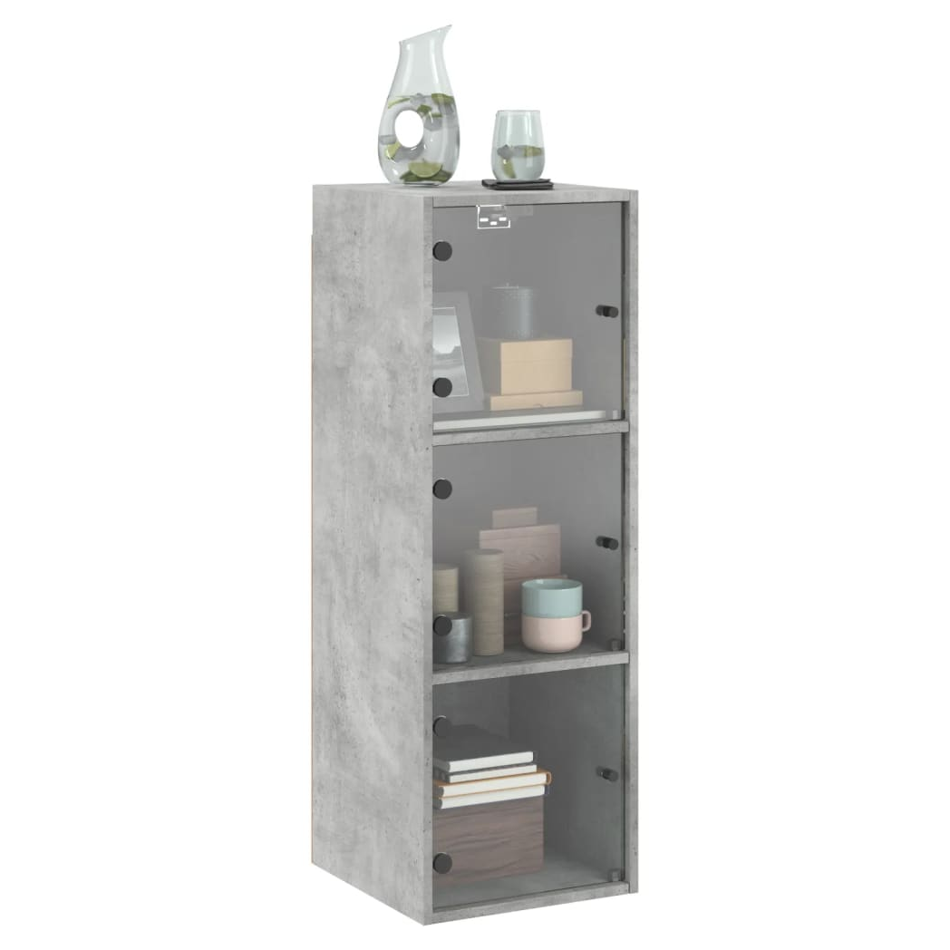 Wall Cabinet with Glass Doors Concrete Grey 35x37x100 cm