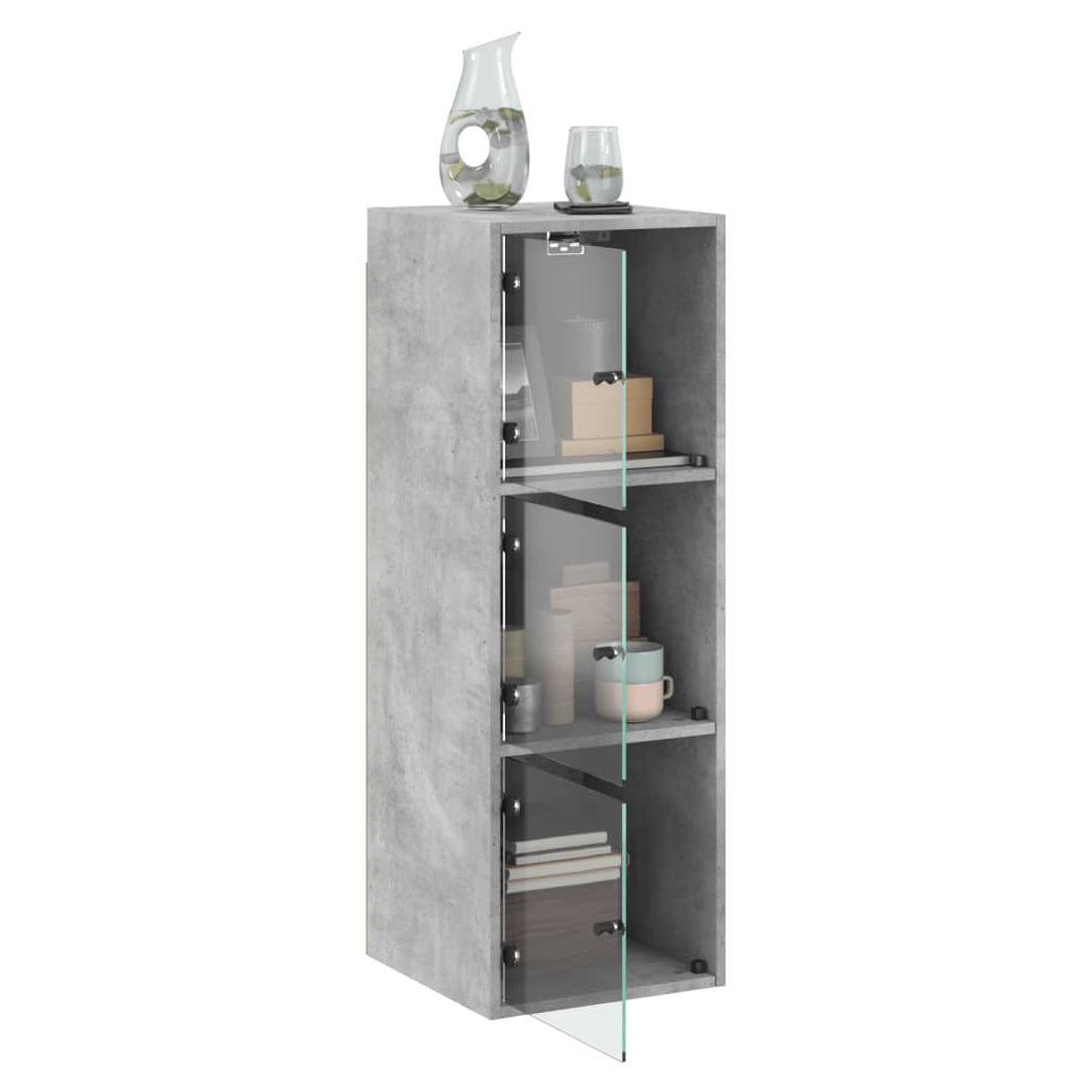 Wall Cabinet with Glass Doors Concrete Grey 35x37x100 cm