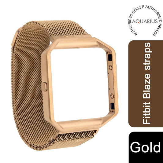 Aquarius Fitbit Blaze Metal Mesh Comfortable Straps with Frame, Gold