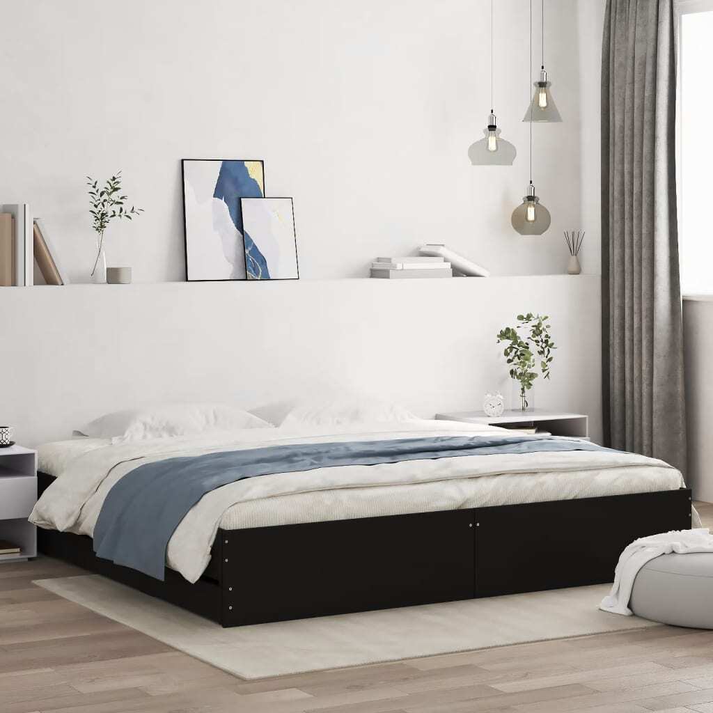 Bed Frame with Drawers Black 160x200 cm Engineered Wood