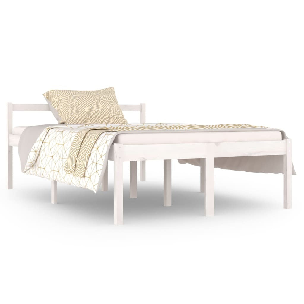 Bed Frame White Solid Wood 120x190 cm 4FT Small Double