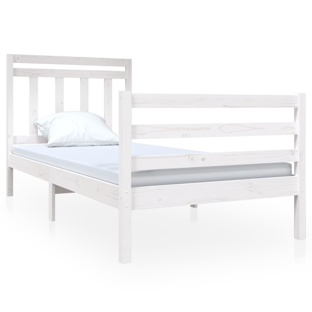 Bed Frame White Solid Wood 90x200 cm 3FT Single