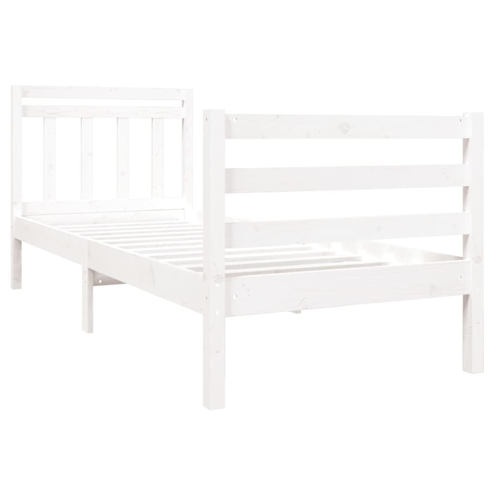 Bed Frame White Solid Wood 90x200 cm 3FT Single