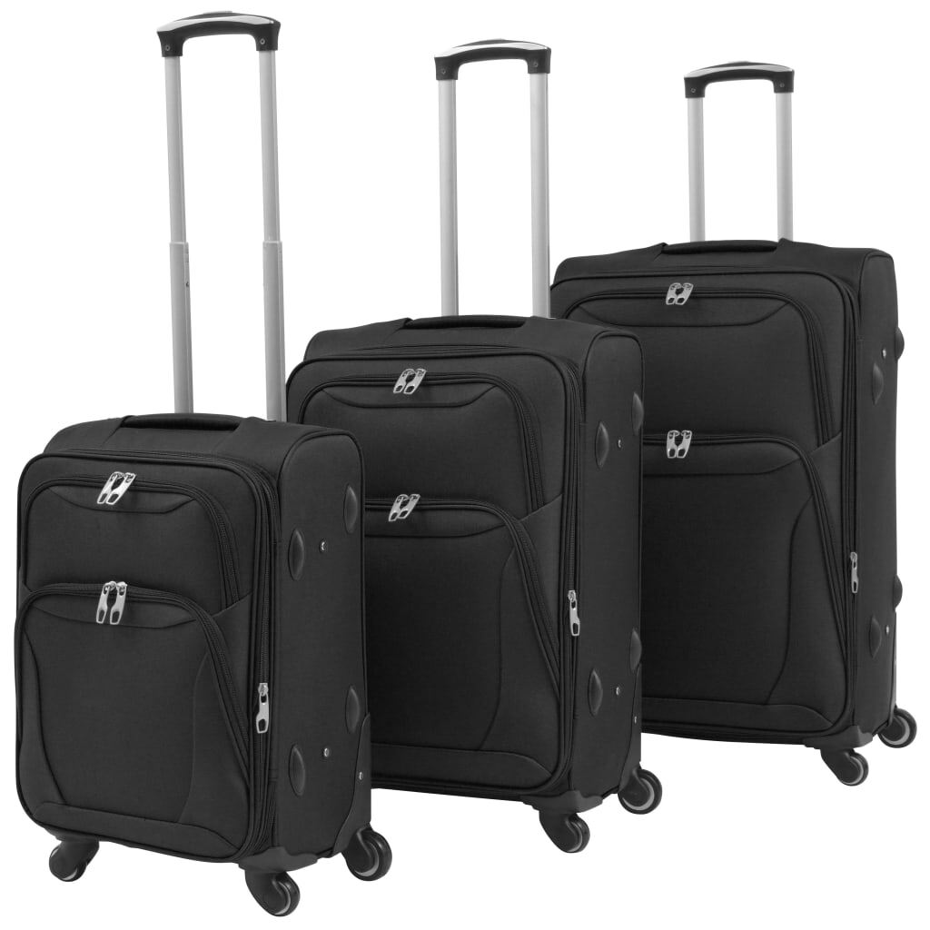 3 Piece Soft Case Trolley Set Black