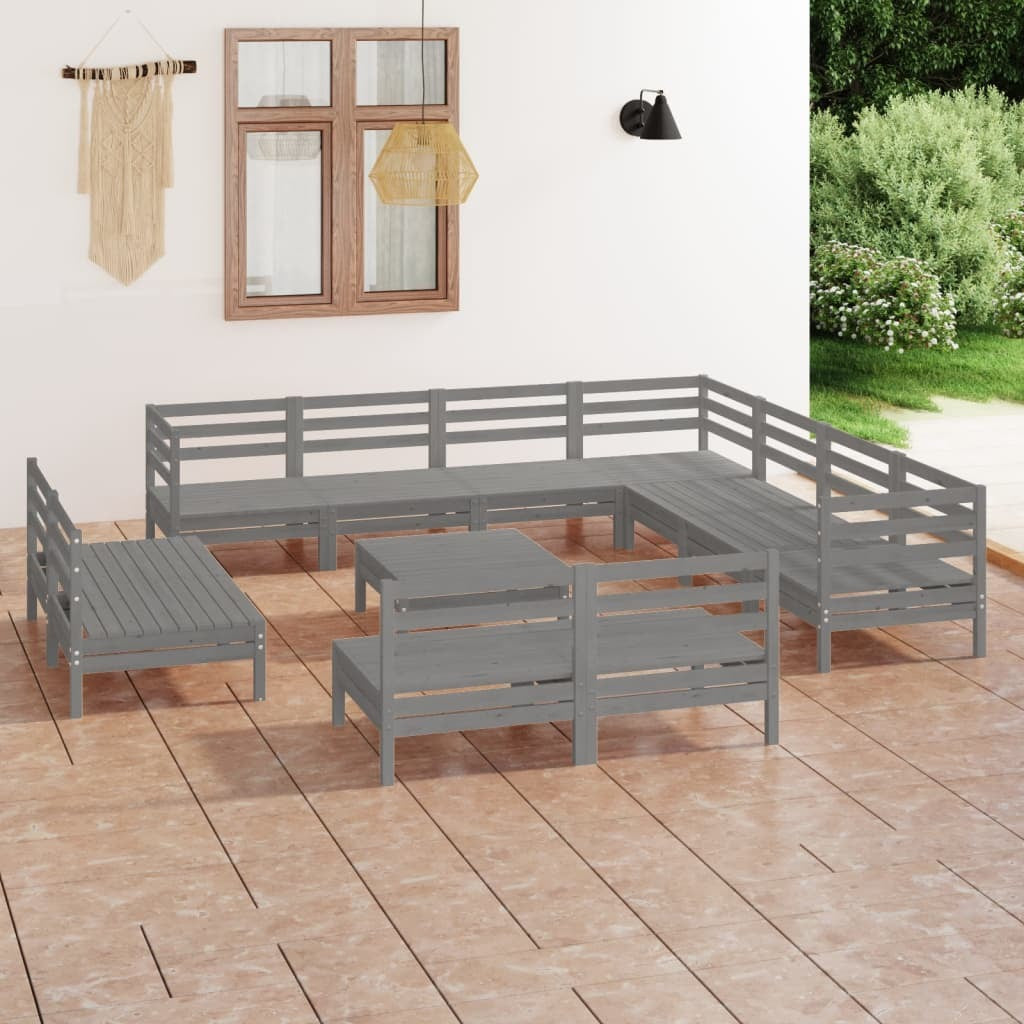 12 Piece Garden Lounge Set Solid Pinewood Grey