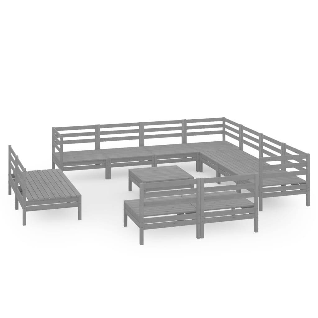 12 Piece Garden Lounge Set Solid Pinewood Grey