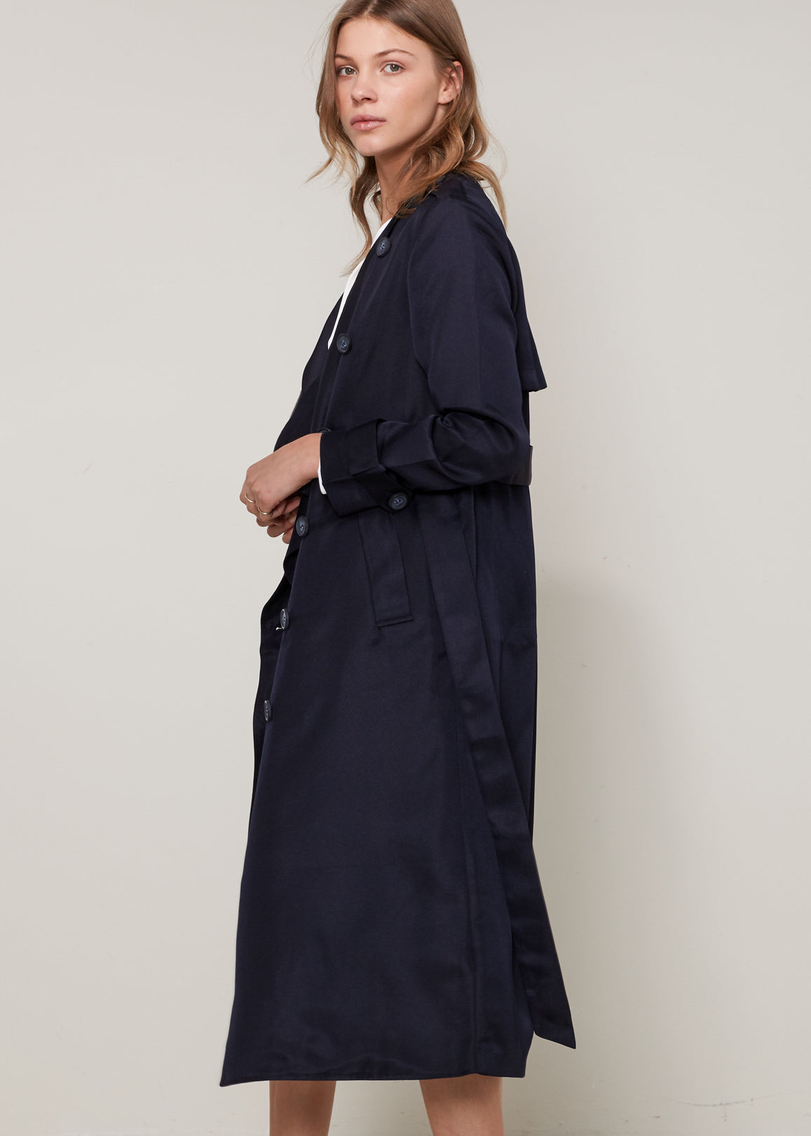 Women's Tie Waist Maxi Trench Coat