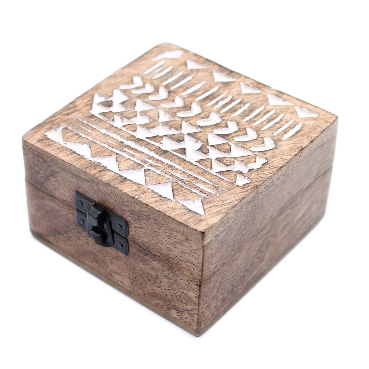 White Washed Wooden Box - 4x4 Aztec Design - Per case: 1 Piece