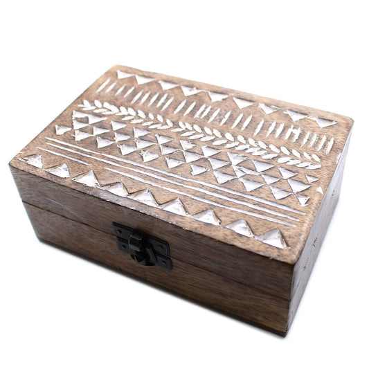 White Washed Wooden Box - 6x4 Aztec Design - Per case: 1 Piece