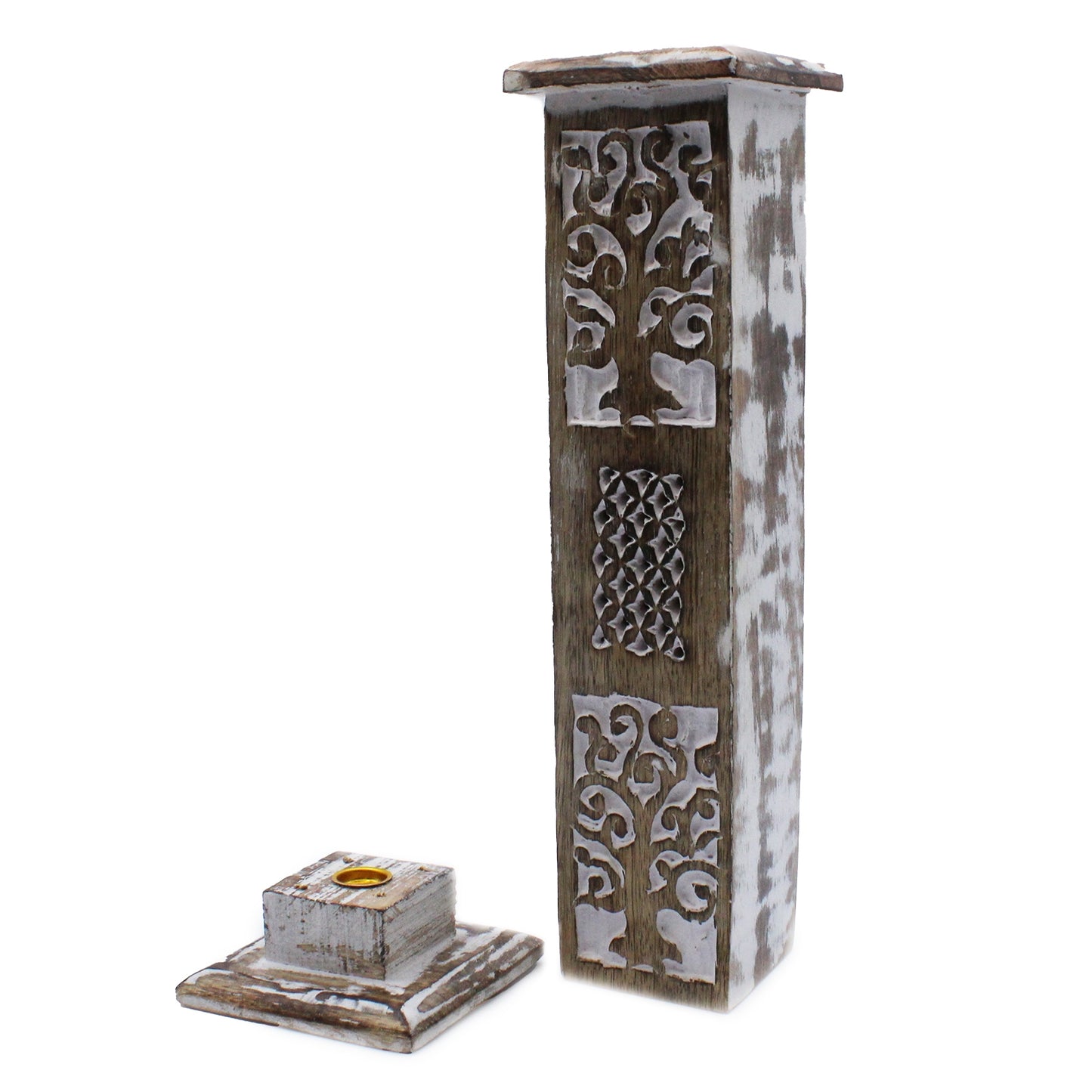 White Washed Incense Holder - Smoke Tower - Per case: 1 Piece