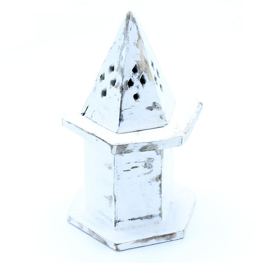 White Washed Incense Holder - Pyramid Mini House - Per case: 1 Piece