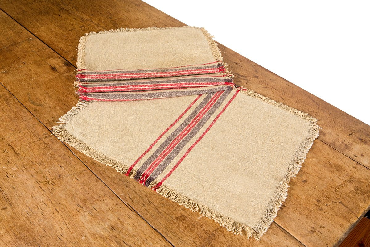 XD15008 Natural Linen Stripe Placemats, 14"x20", Set of 4