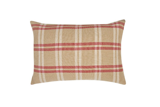 XD15012 Natural Linen Check Pillow,16"x24"