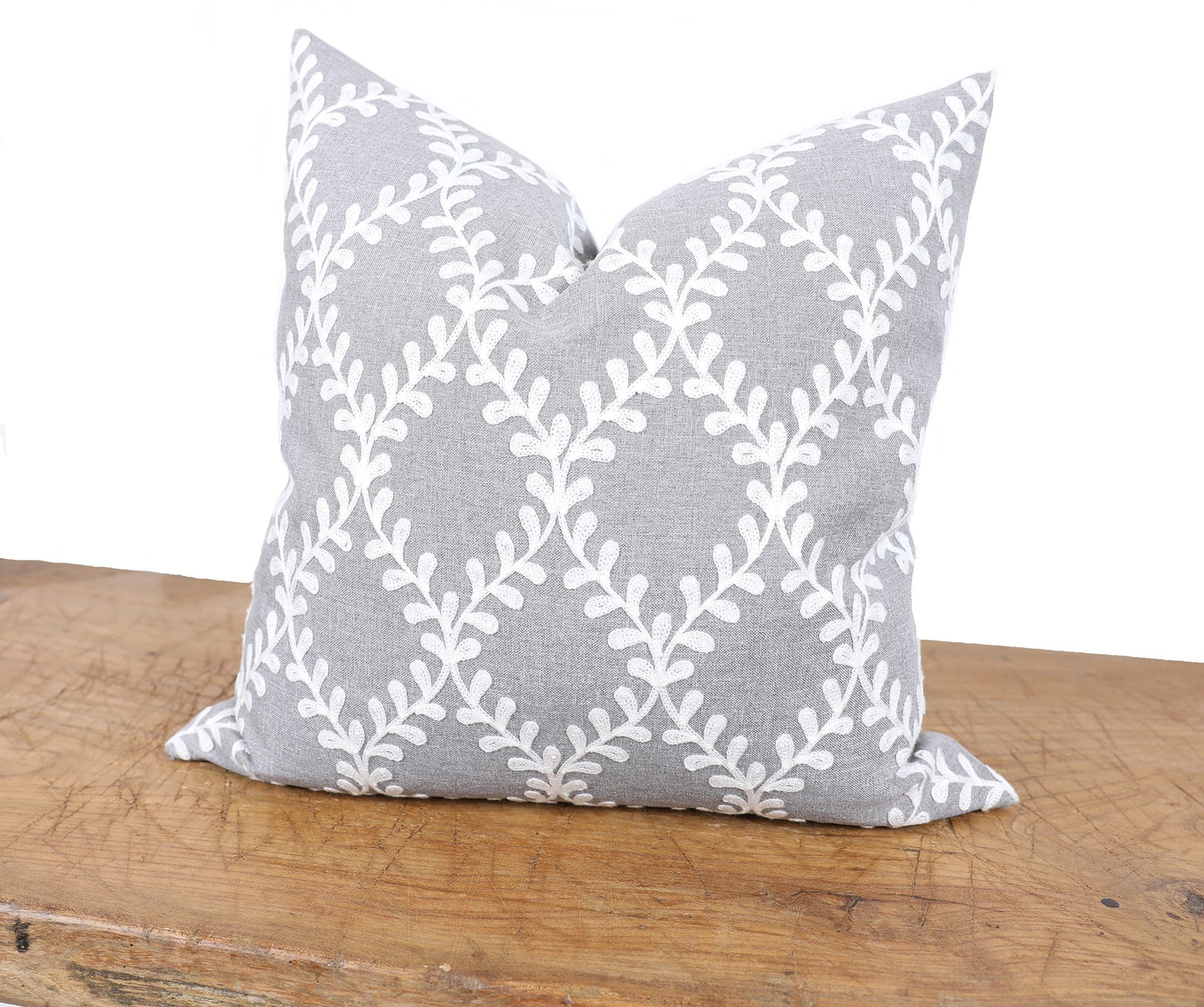 XD19200-Piluki Leaf Crewel Embroidered Pillow, 20 by 20-Inch With