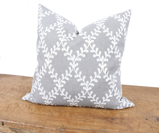 XD19200-Piluki Leaf Crewel Embroidered Pillow, 20 by 20-Inch With