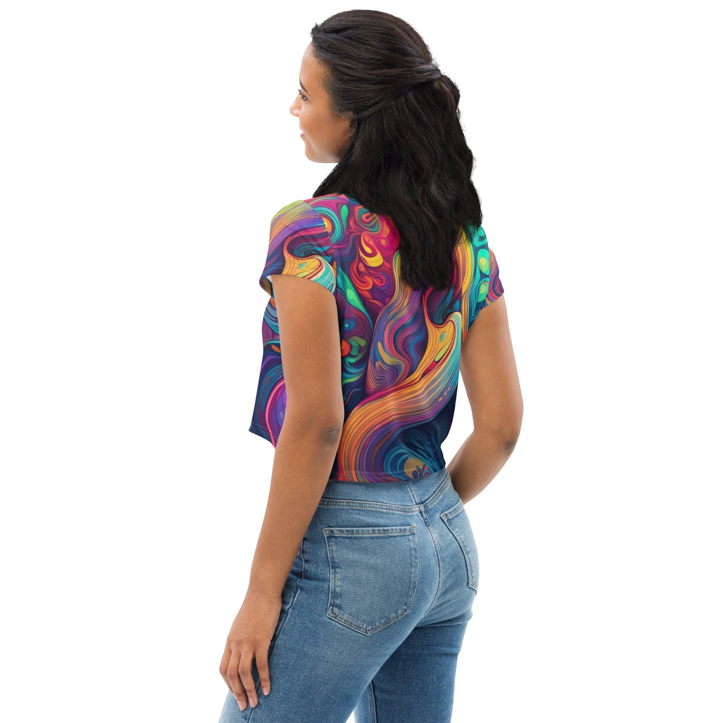 Womens Stretch Fit Crop Tee T-shirt, Vibrant Psychedelic Kaleidoscope