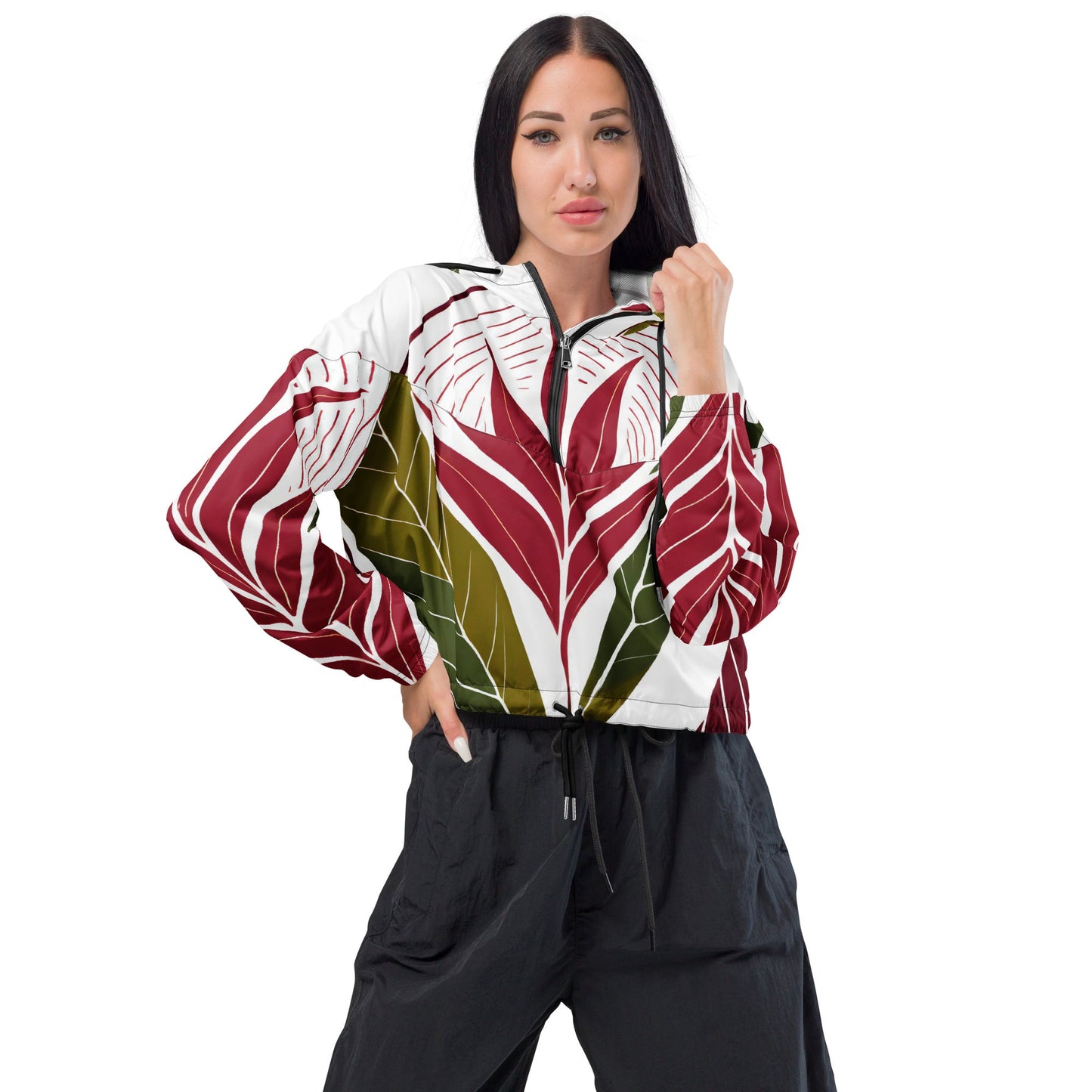 Womens Cropped Windbreaker Jacket, Colorful Floral Lines 4