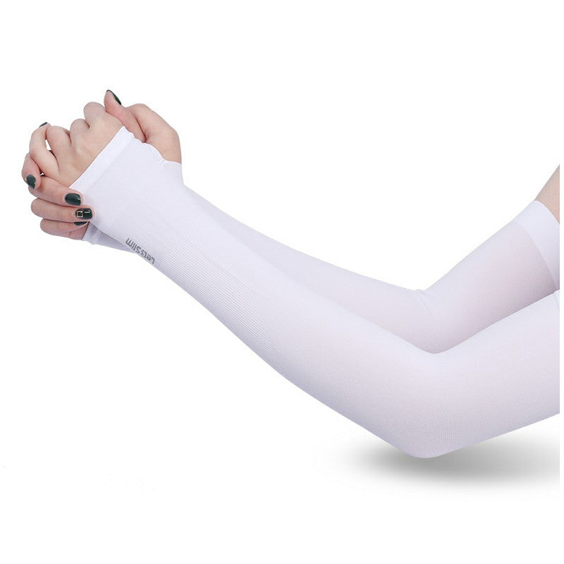 1 Pair Cooling Arm Sleeves Unisex UV Sun Protection Hands Arms Cover for Outdoor Activities - White