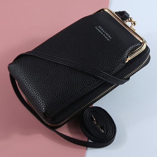 Womens Small Crossbody Bag Cellphone Purse Wallet Card Clutch Travel Pocket - Black