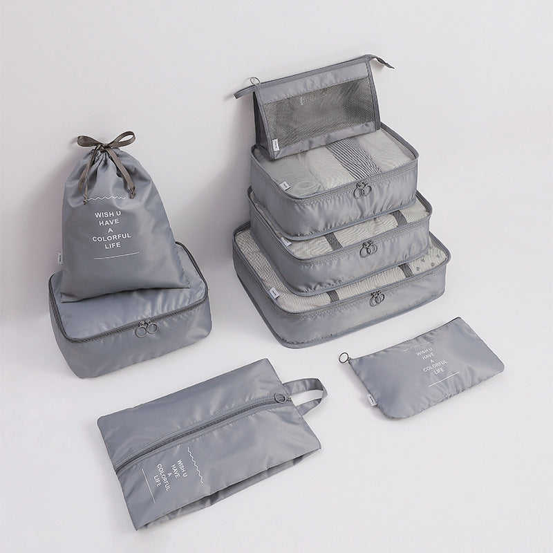 8 Pieces Organiser Set Luggage Suitcase Storage Bags Packing Travel Cubes - Grey