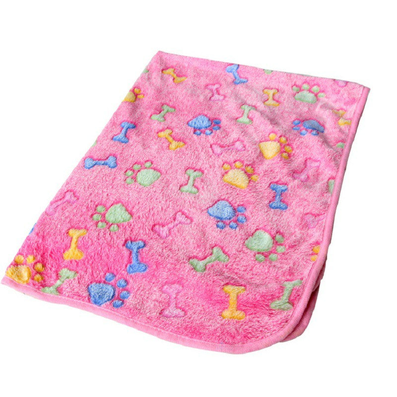 76x52cm Warm Pet Mat Bone Print Cat Dog Puppy Fleece Soft Blanket Bed Cushion Cover - Pink