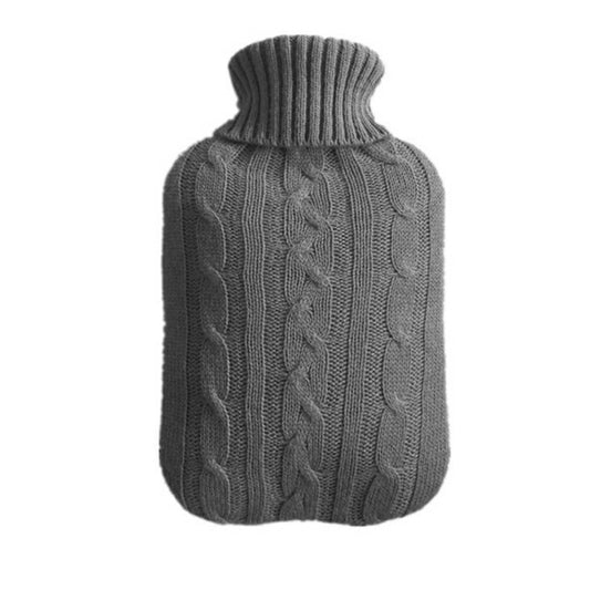 2L PVC Large Hot Water Bottle Quality Hot Water Bottles Body Warmer Hand Warmer with Arran Knitted Cover - Grey