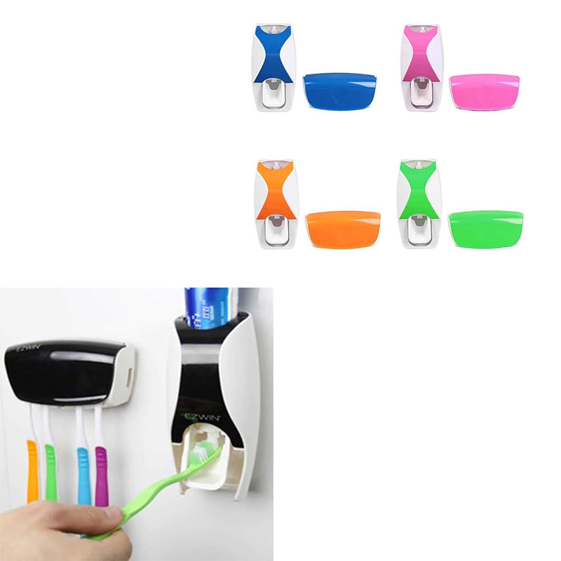 Automatic Hands Free Toothpaste Squeezing Device and Toothbrush Holder Set - Random Colour