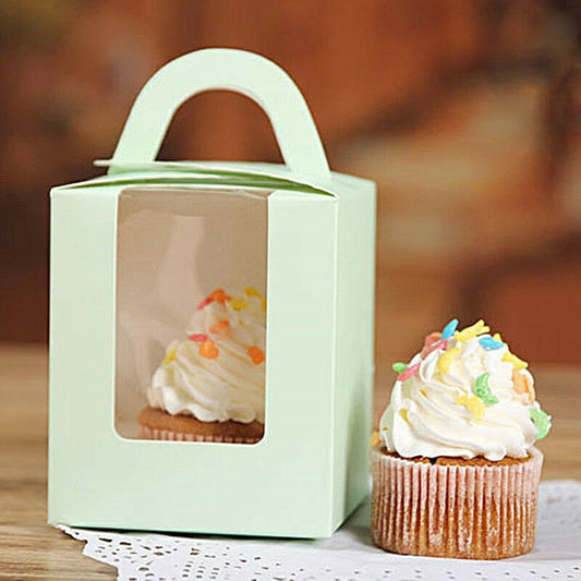 20pcs Wedding Candy Box Single Cupcake Muffin Fairy Cake Boxes with Clear Windows - Green