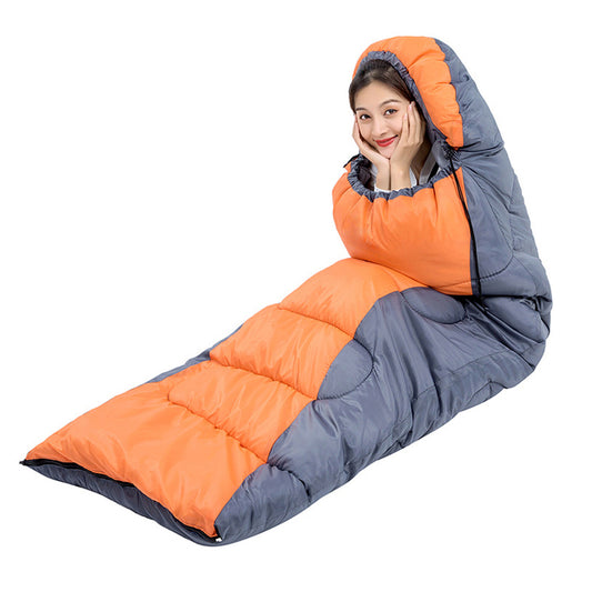 Winter Lightweight Sleeping Bag Outdoor Use for Hiking and Camping - 2400g Orange+Grey