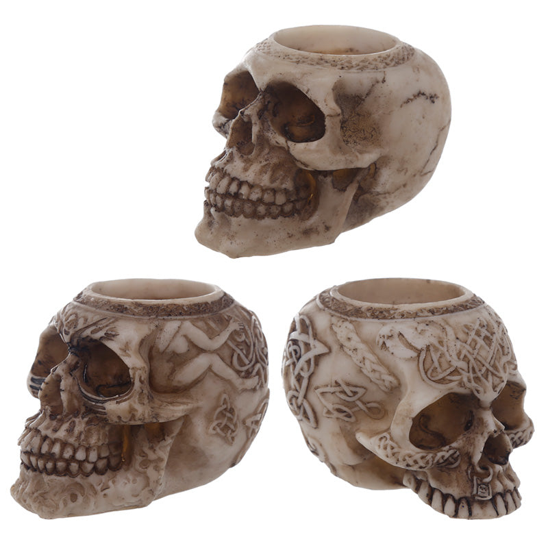 Celtic Skull Head Tea Light Holder