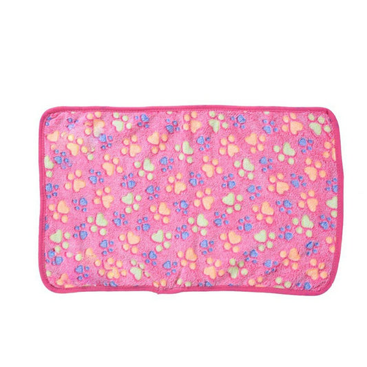 76x52cm Warm Pet Mat Paw Print Cat Dog Puppy Fleece Soft Blanket Bed Cushion Cover - Pink