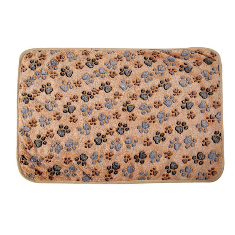 76x52cm Warm Pet Mat Paw Print Cat Dog Puppy Fleece Soft Blanket Bed Cushion Cover - Brown