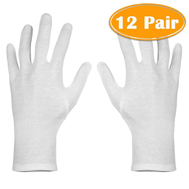 12 Pairs White Cotton Gloves Cloth Serving Gloves Fit for Men - XXL