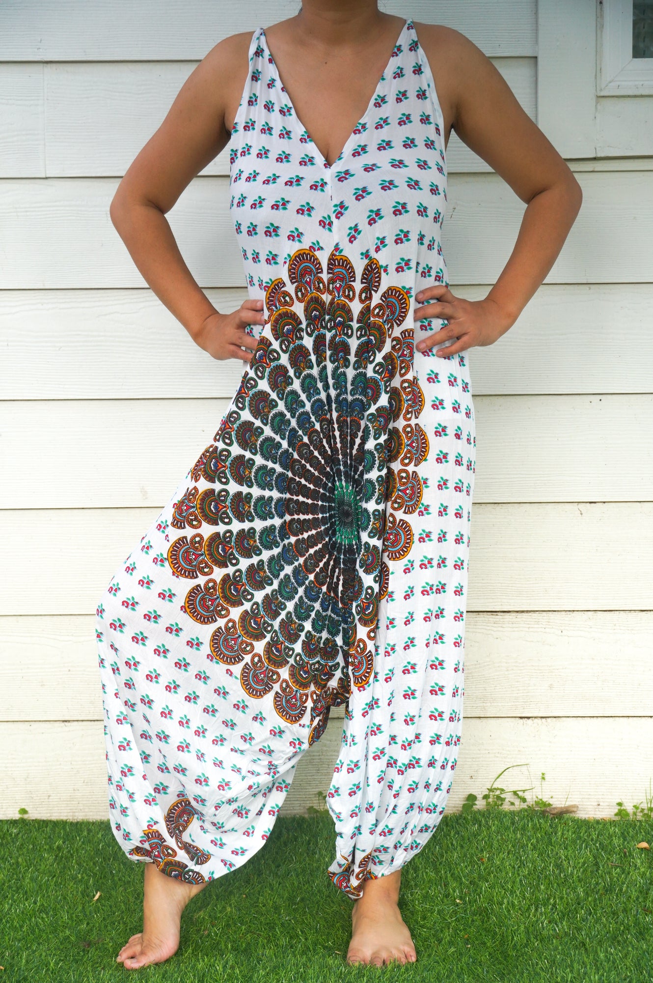 White Chakra Hippie Jumpsuits, Boho Rompers, Festival Clothing