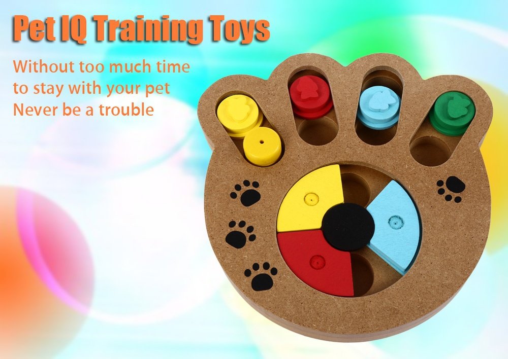 Wooden Paw Shape Treat Food IQ Training Pet Toy