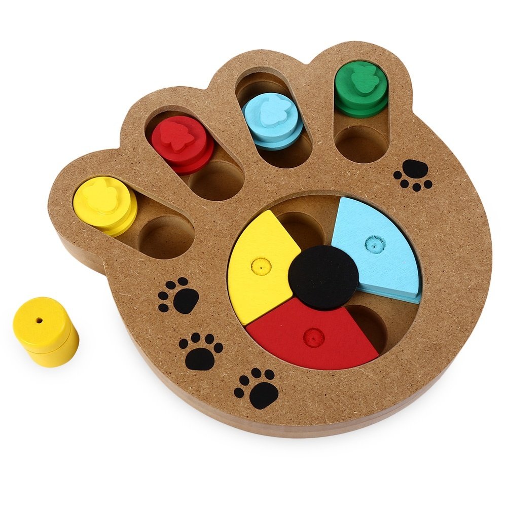 Wooden Paw Shape Treat Food IQ Training Pet Toy