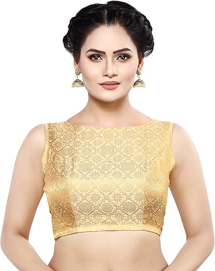 Womens Rich Banaras Brocade Saree Blouse (Color-Gold)