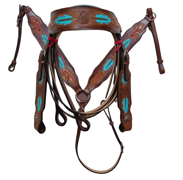 Western Saddle Set Horse Headstall and Breast Plate Set Full Size